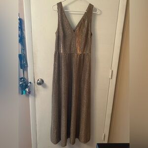 Elegant Gold Metallic Sleeveless V-Neck Maxi Dress
